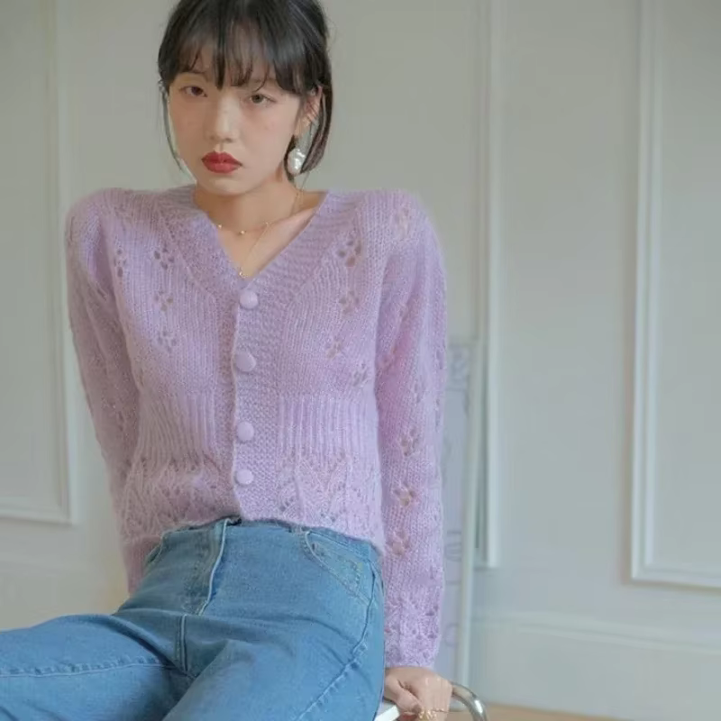 Pull en tricot bleu court à col en V pour femme, cardigan Kawaii, boutonné, mignon, vintage des années 90, hiver automne, pour femmes, tenues d'hiver, mode kawaii