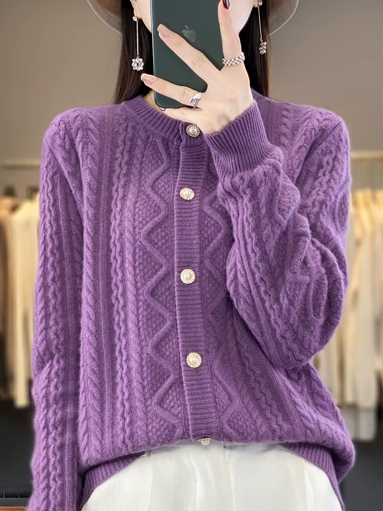 Pull à fleurs torsadées à manches longues pour femmes