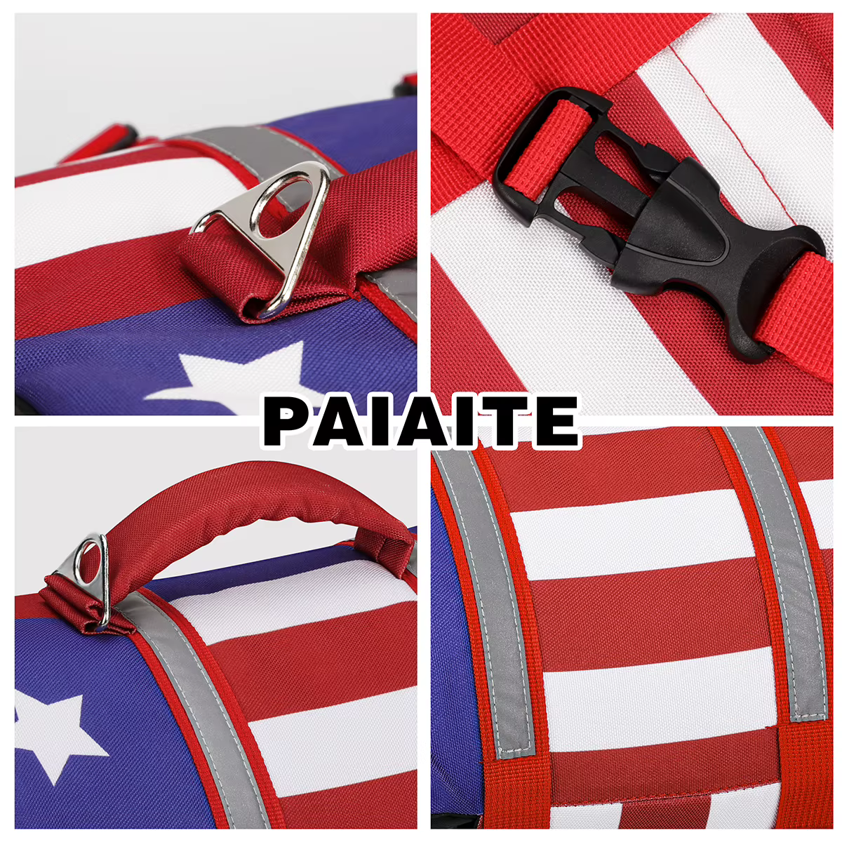 Gilet de sauvetage pour chien Shark US Flag, gilet de natation réfléchissant avec poignée de sauvetage, flottabilité élevée réglable pour chiens de petite, moyenne et grande taille