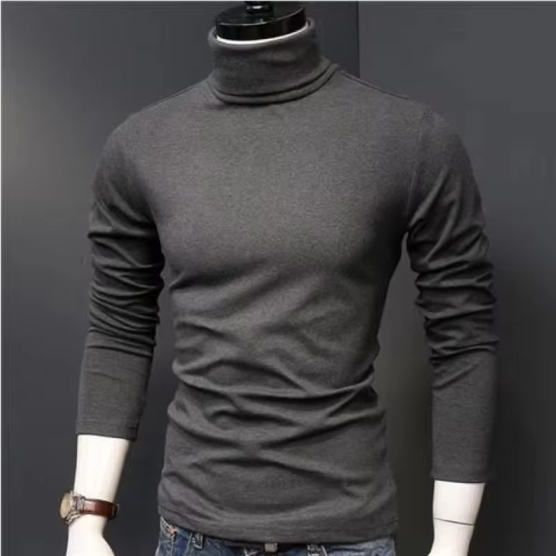 T-shirt à manches longues et col haut pour homme, manteau chaud, couleur unie, automne et hiver, nouvelle collection