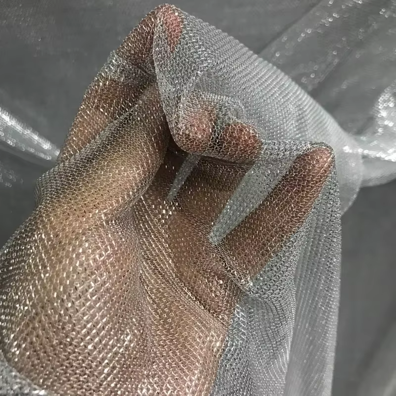 Tissu élastique en maille brillant, léger, petite grille, fil doré et argenté, ajouré de styliste, bricolage, couture au mètre, vente en gros