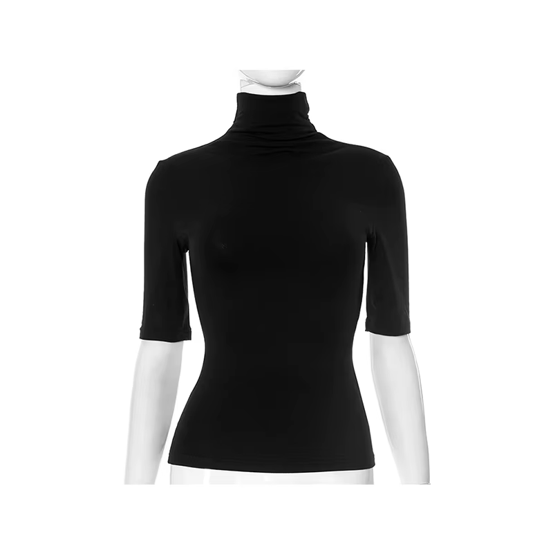 Hauts col roulé demi-manches pour femme en polyester et élasthanne pour l'été style high street occassions quotidiennes et spéciales