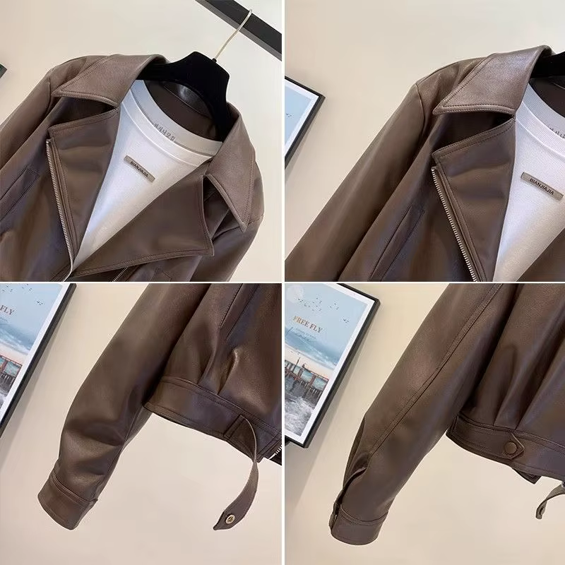 Veste en cuir marron pour femme
