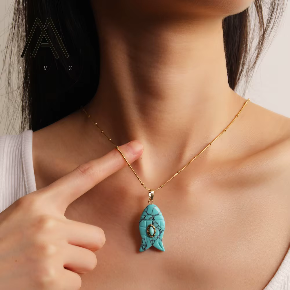 Collier en forme de poisson améthyste naturelle Malachite pendentif colliers bohème Mini collier Style unisexe usage quotidien de fête bijoux