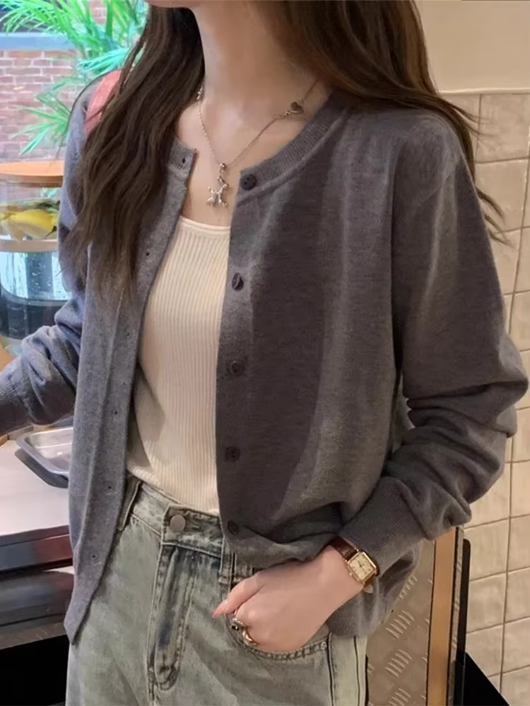 Cardigan pour femme en coton polyester, style coréen, coupe ajustée, décontracté, automne hiver, simple boutonnage, occasion spéciale