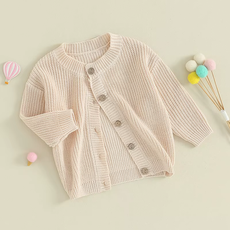 Pull à manches longues pour bébé fille et garçon, cardigan en tricot, manteau mignon, pull boutonné, automne, hiver