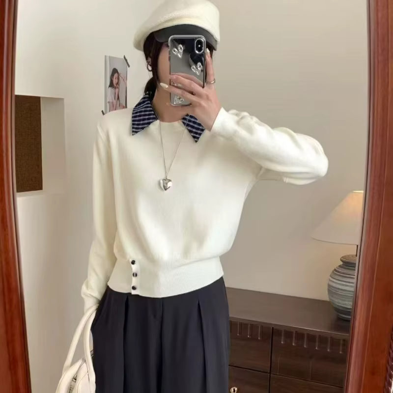 Pull en laine tricoté à carreaux, épissure, automne et hiver, haut deux pièces