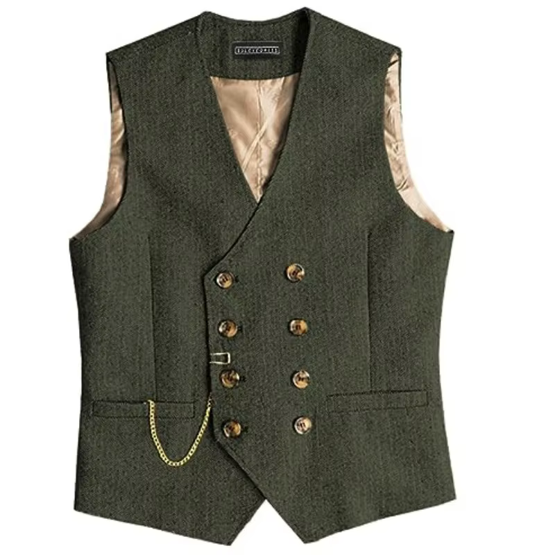 Gilet en mélange à double boutonnage vintage pour hommes, manteau gris imbibé, mariage, banquet GroomTIME
