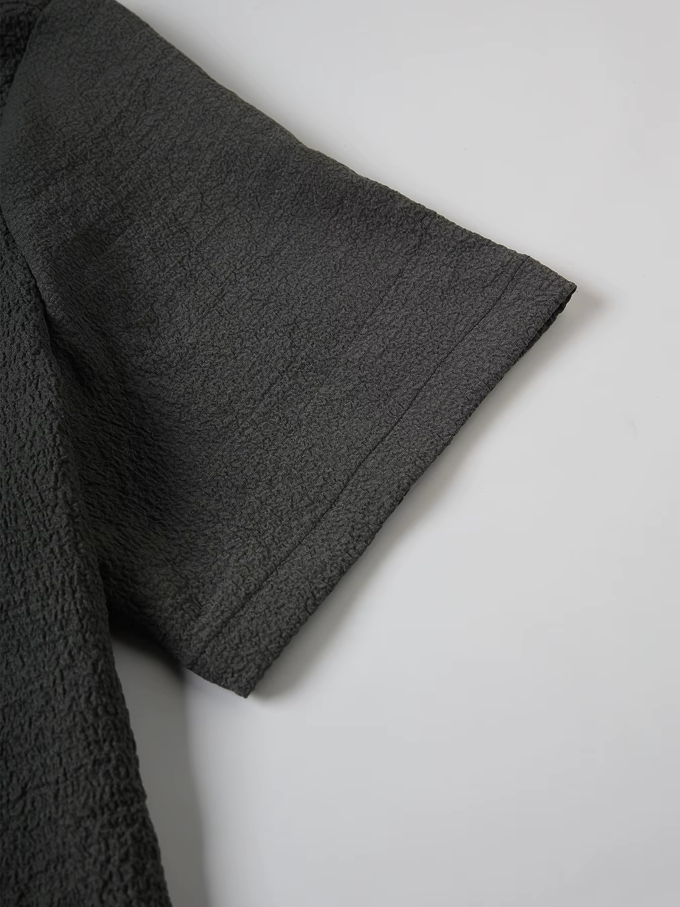 Chemise à col cubain texturée pour homme, décontractée et respirante, à manches courtes, pour l'été