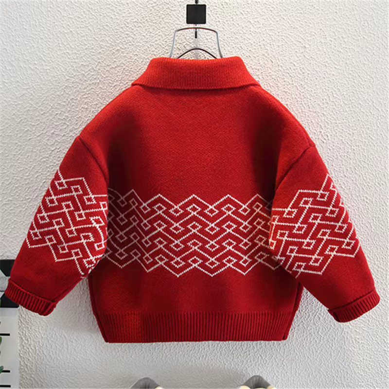 Élégant bébé garçon couleur rouge col rabattu pull enfant en bas âge nouveau printemps tricoté vêtements enfants mode tricots âge 2-11 ans