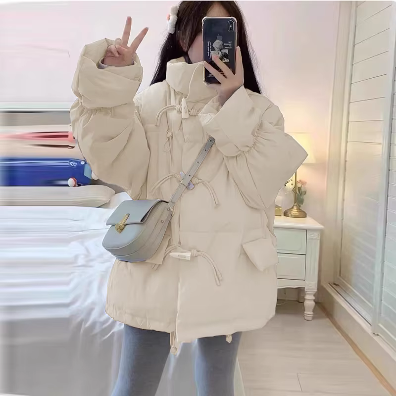 Veste en duvet de coton pour femmes, nouveau manteau de sport d'hiver avec boutons en corne pour étudiants, 2025