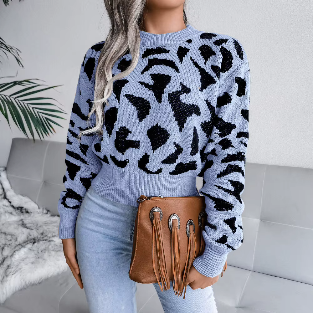 Pull tricoté décontracté à col rond et manches longues pour femme