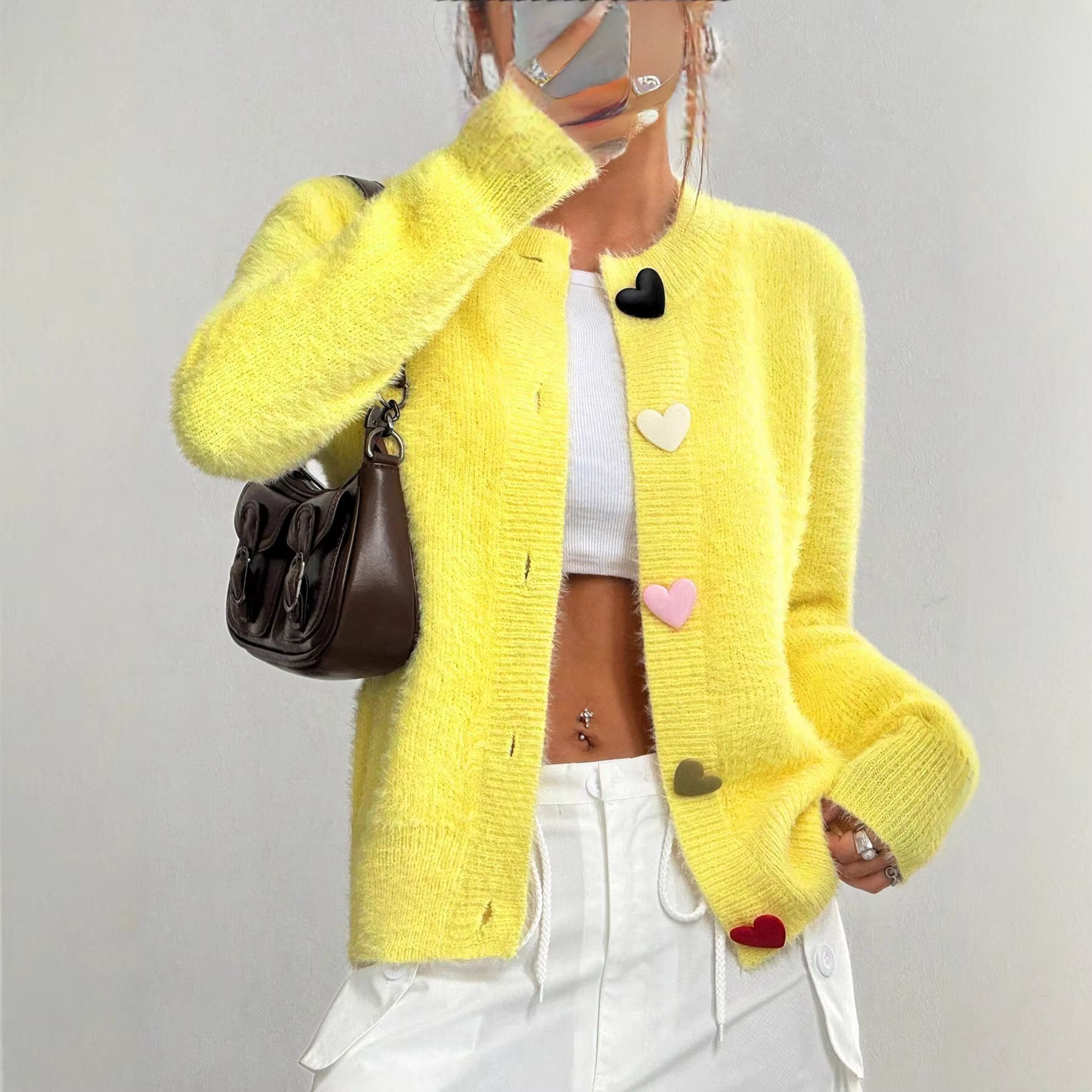 Cardigan jaune à manches longues pour femme