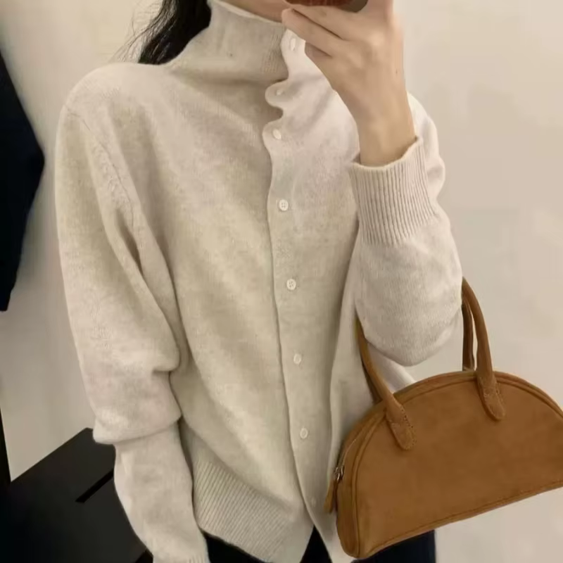 Pull à col haut doux et chaud 100% laine pour femme