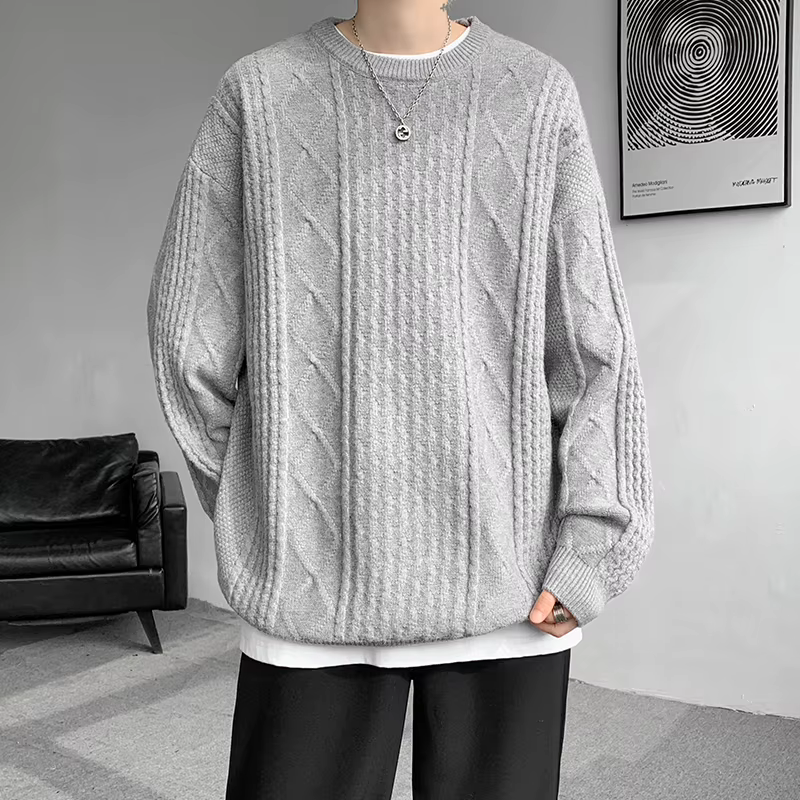 Automne hiver pull à col rond hommes pulls en tricot ample couleur unie
