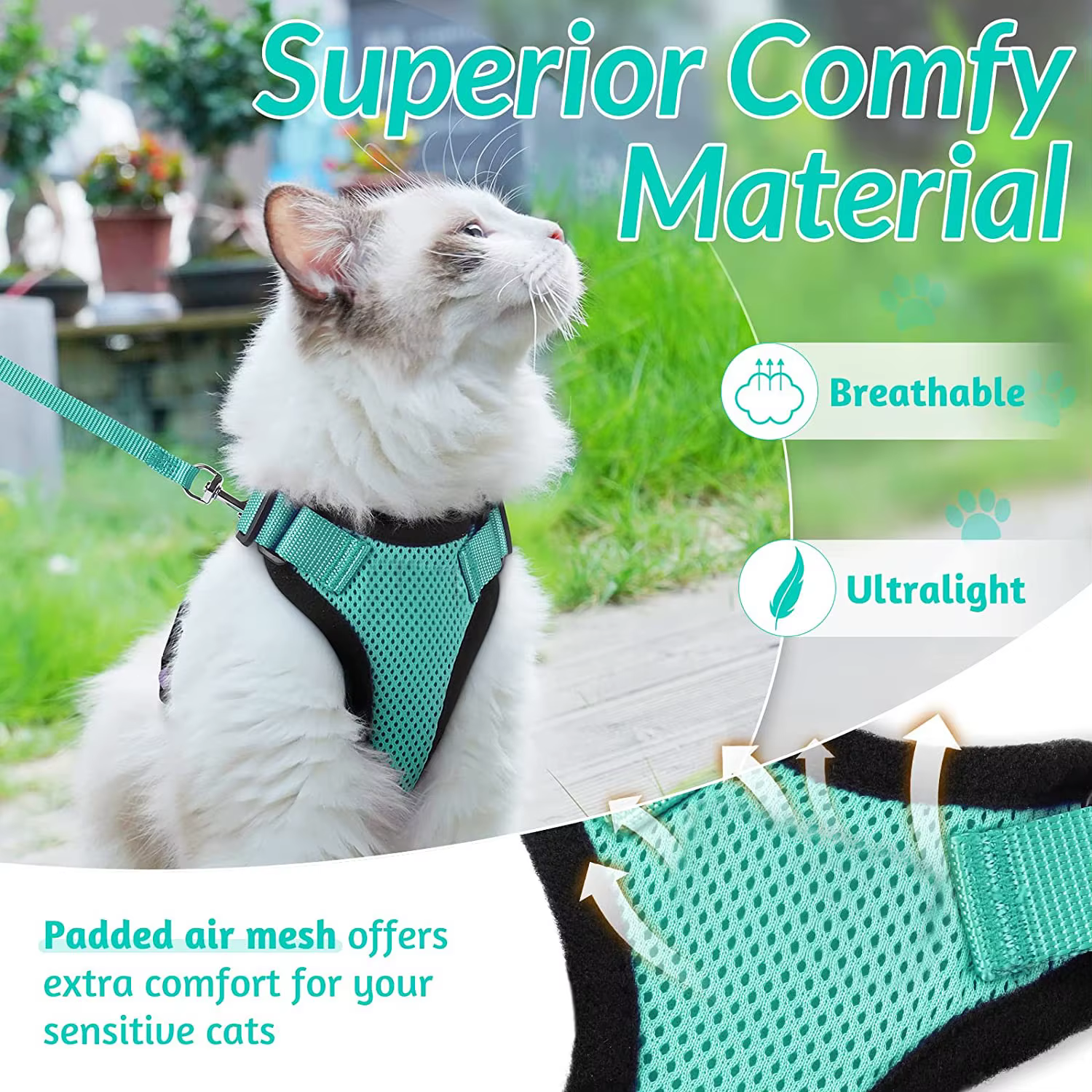 Harnais et laisse pour chat pour la marche, harnais de gilet doux et réglable anti-fuite pour chats, EasyControl