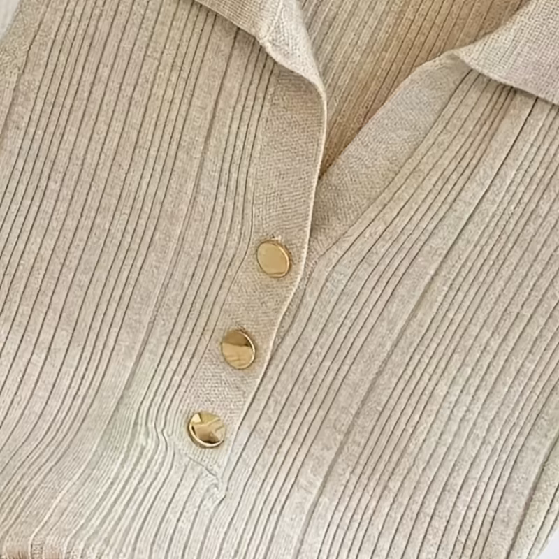 Nouveau Gilet Tricoté Extensible Sans Manches Col Polo pour Femme Printemps-Été 2026 avec Décoration Étoile Métallique Couleur Unie – Crop Top