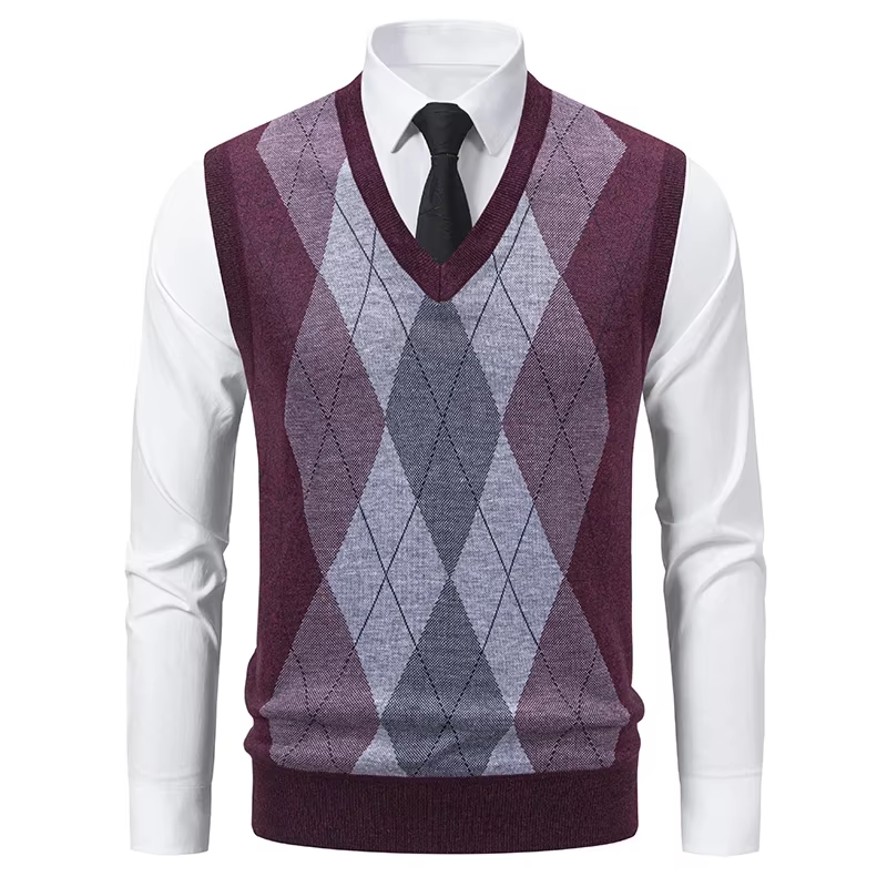 Pull tricoté à col en v pour hommes, chaud, décontracté, mode, grille de diamant, Design de fleurs torsadées, haut polyvalent, nouvelle collection automne hiver