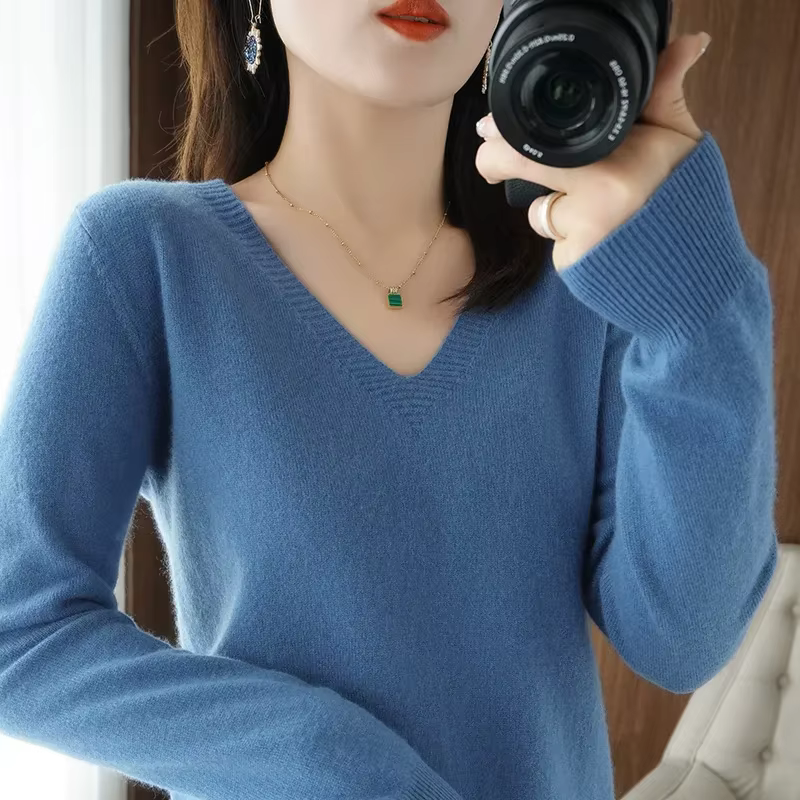 YSZWDBLX chandails femmes décontracté col en v solide pulls
