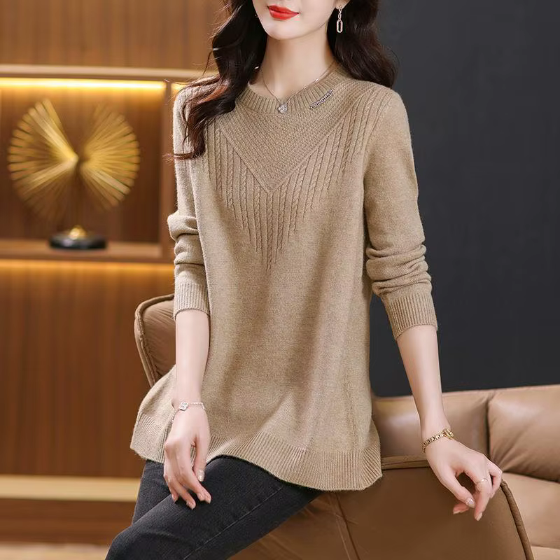 Pulls Femmes tricots haut col rond à manches longues pull Blouse printemps automne Femme