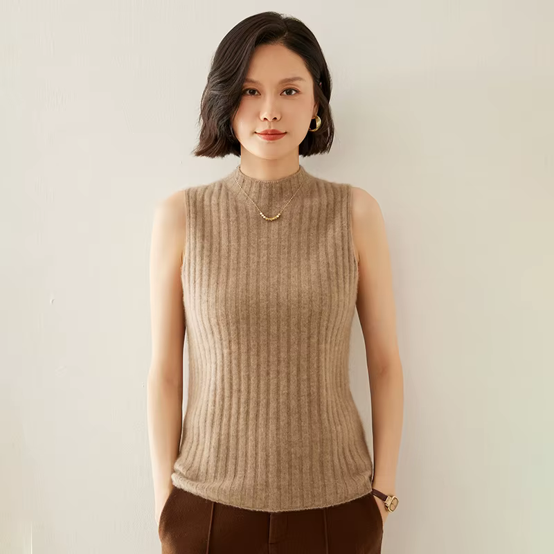 Pull tricoté sans manches en cachemire pour femme