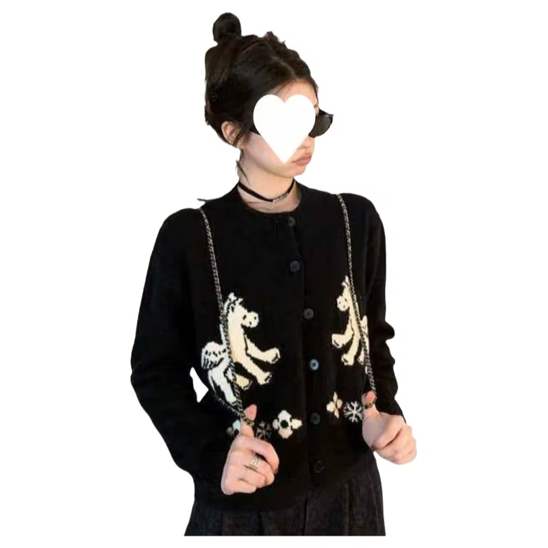 Cardigan noir en maille épaisse à manches longues pour femme