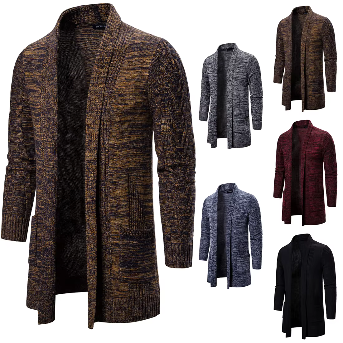 Cardigan long et confortable pour homme, manteau de couleur unie