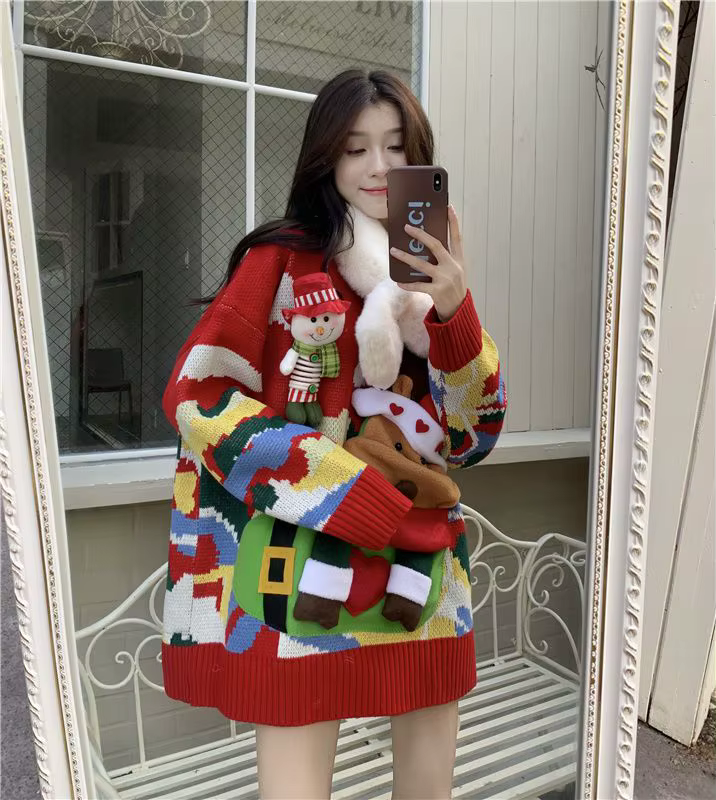Pull de Noël surdimensionné à manches longues pour femmes