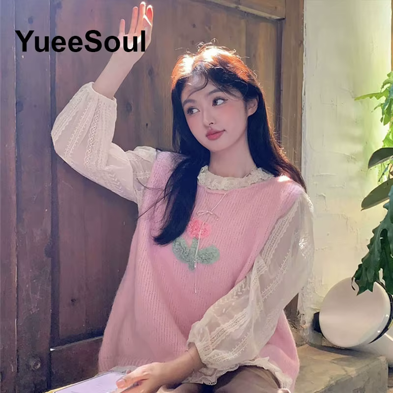 Pull rose tricoté sans manches, gilet surdimensionné, tricot, doux et mignon, décontracté, pour femmes, nouvelle collection automne 2026, Y2K
