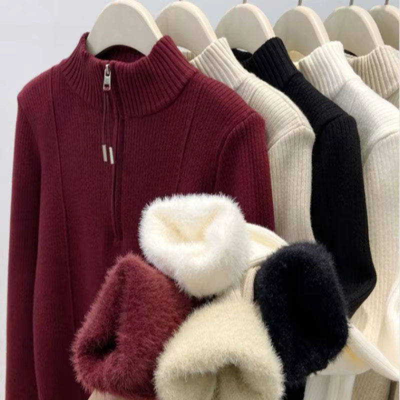 Pull demi-col roulé à fermeture éclair avec doublure polaire