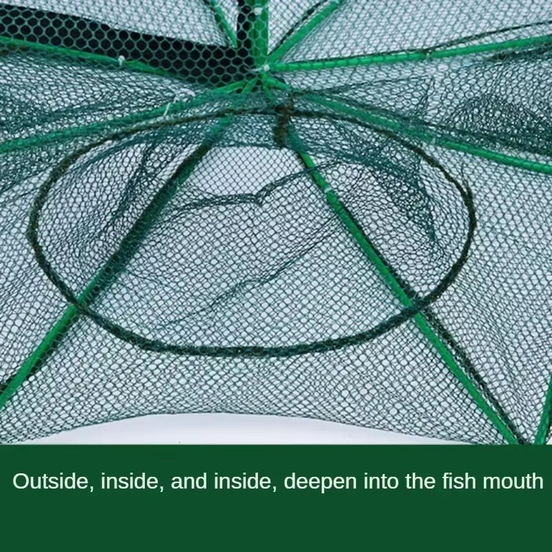 Nouveau filet de pêche pliable hexagonal/octogonal à 8 trous, filet de pêche à la main, filet de lancer, attrapeur d'écrevisses et de crevettes, outil de capture en cage/épuisette