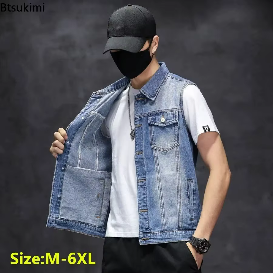 Gilets en denim déchirés pour hommes, veste en fibre de coton, gilet de cow-boy décontracté, streetwear hip hop, haute qualité, tout neuf et à la mode
