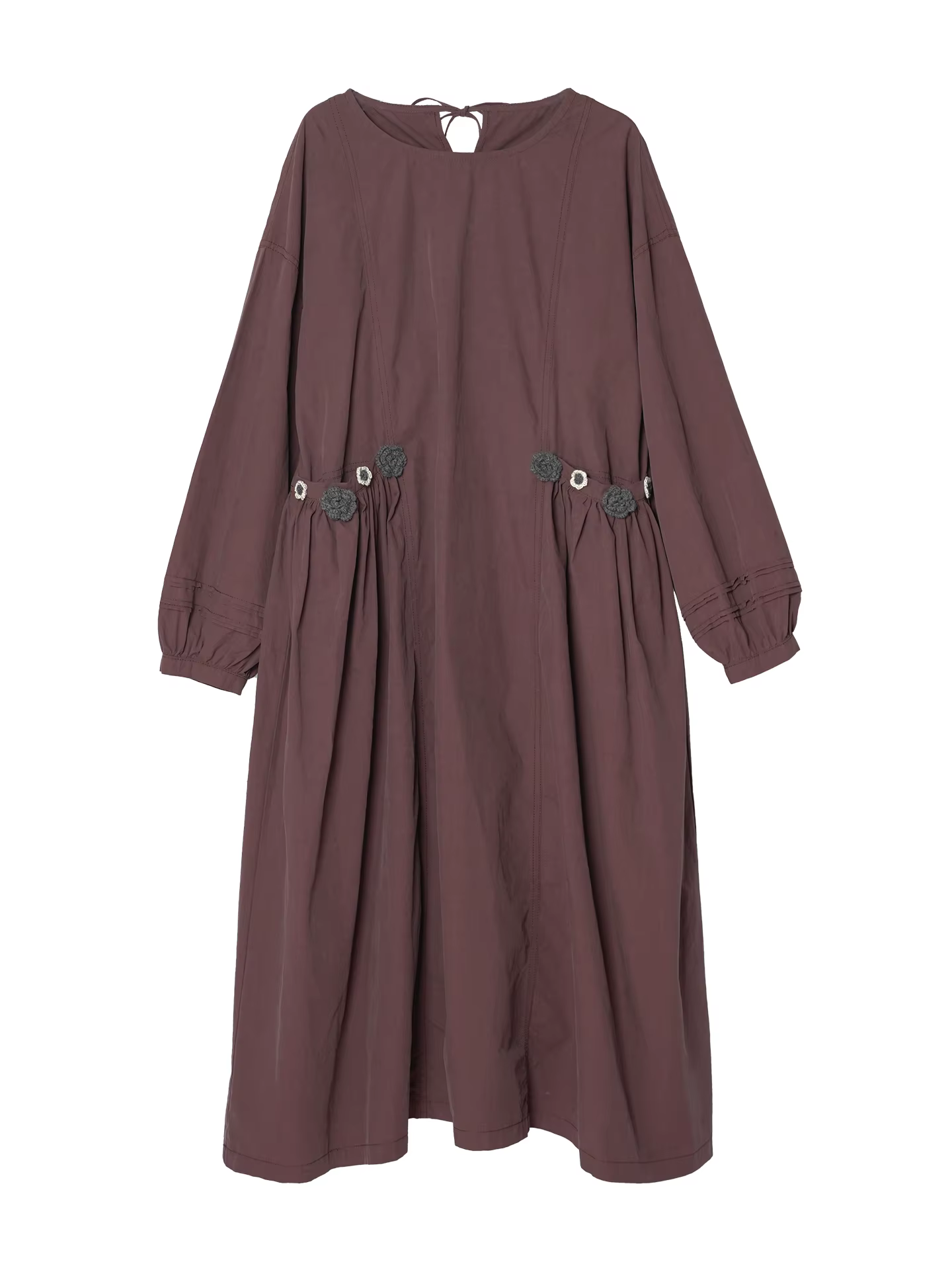 Imakokoni 2025 automne Carmine violet rétro Style littéraire coton lavé à la main-crochet robe mi-longue 255138