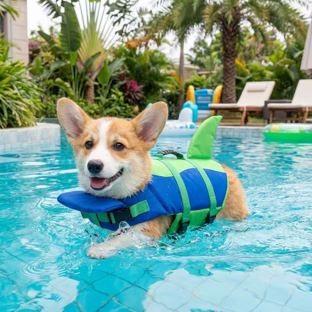 Gilet de sauvetage pour chien en forme de requin, flottabilité supérieure, veste de sauvetage réglable pour animaux de compagnie, haute visibilité, résistant aux déchirures, combinaison de natation po