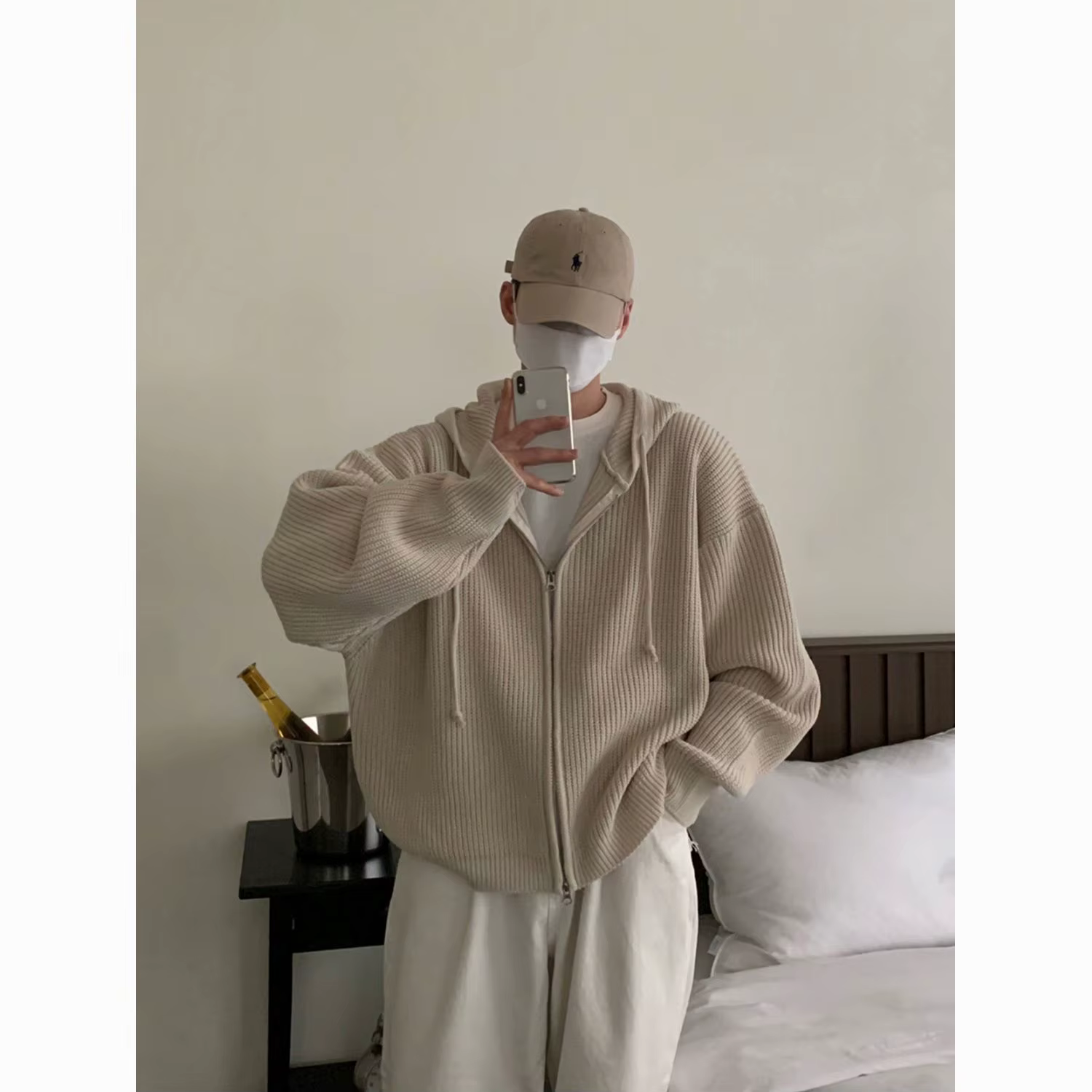 Cardigan à capuche pour homme, automne, polyvalent, décontracté, couleur unie, fermeture éclair