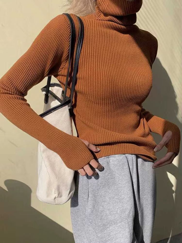Pull tricoté à col roulé pour femme