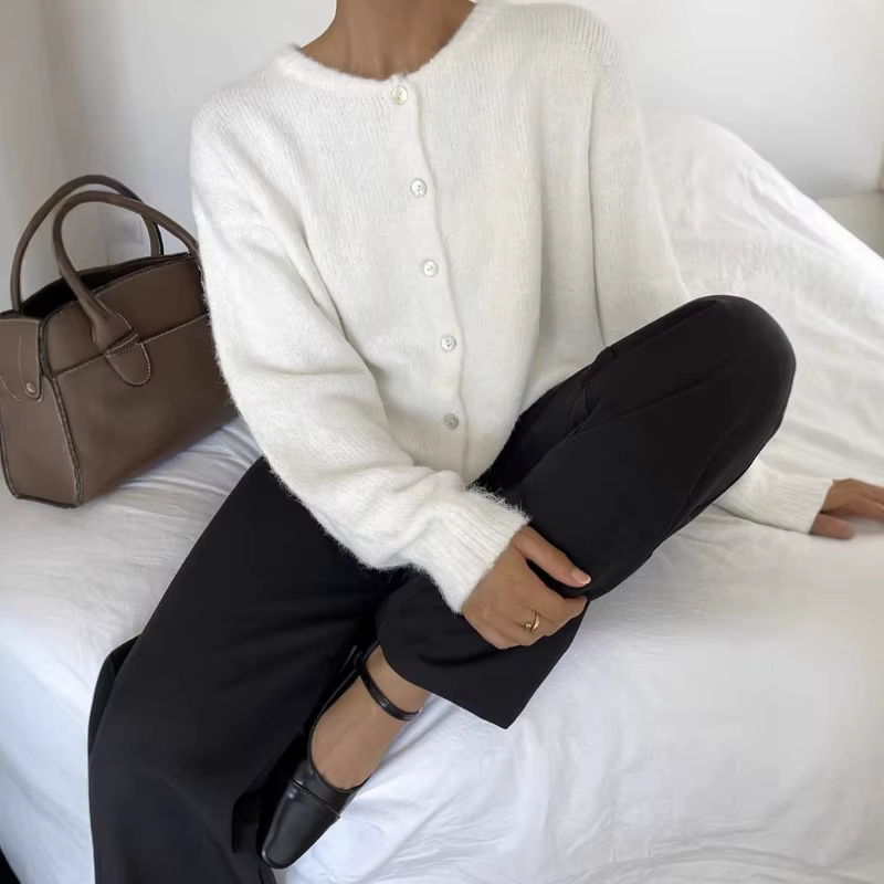 Cardigan en tricot rétro pour femme, à simple boutonnage