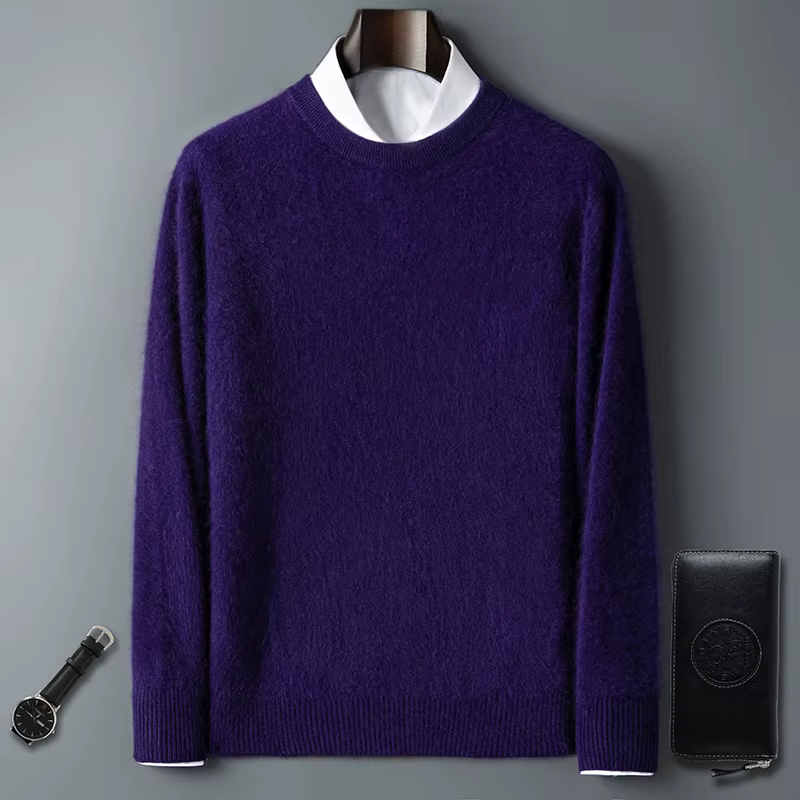 Pull à col rond en cachemire de vison pur pour homme, pull décontracté tricoté à manches longues, vêtements pour l'automne et l'hiver, 100%