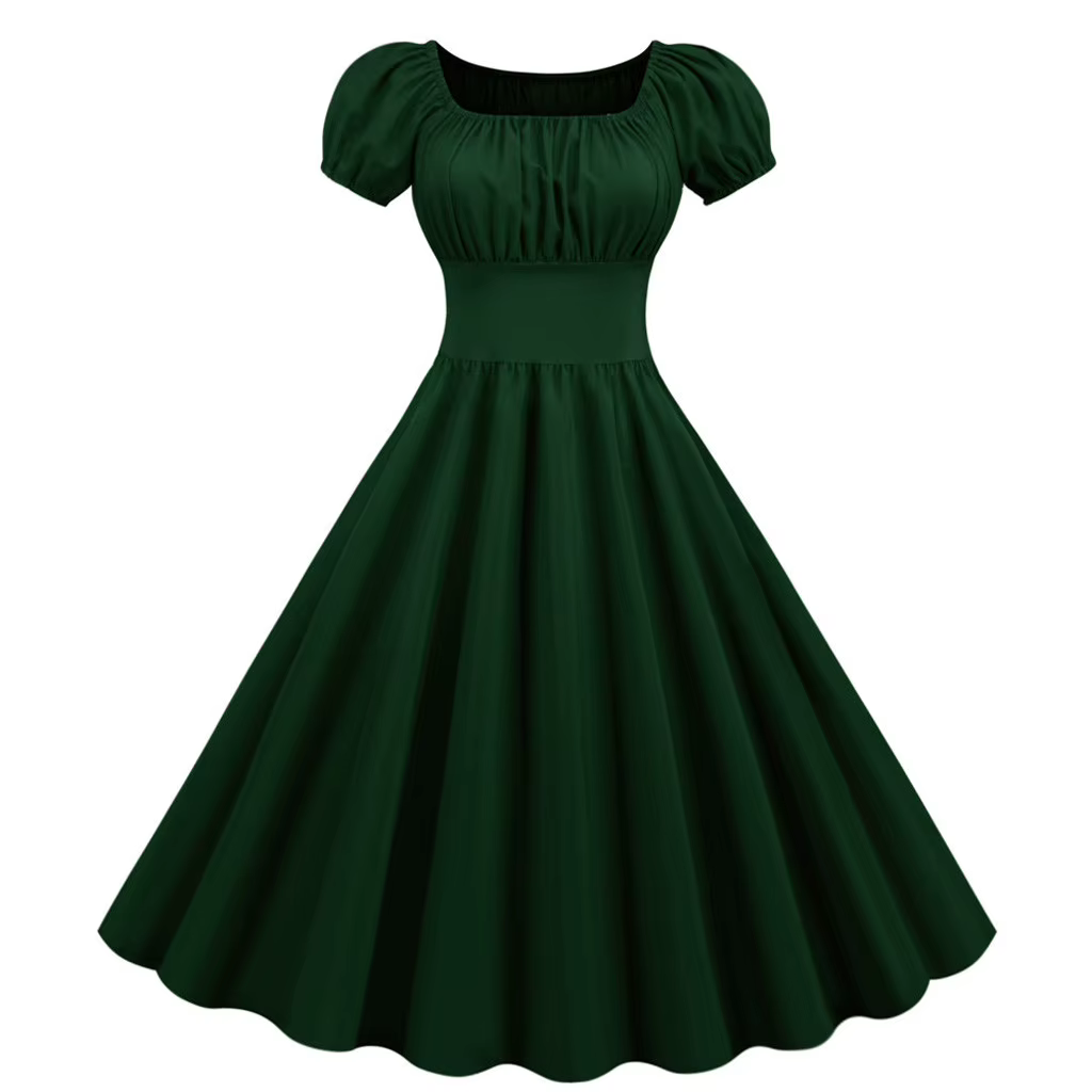 Robe d'été rouge à col carré pour femmes, col en V, grande balançoire, Vintage, élégante, rétro, Pin up, robes de soirée mi-longues