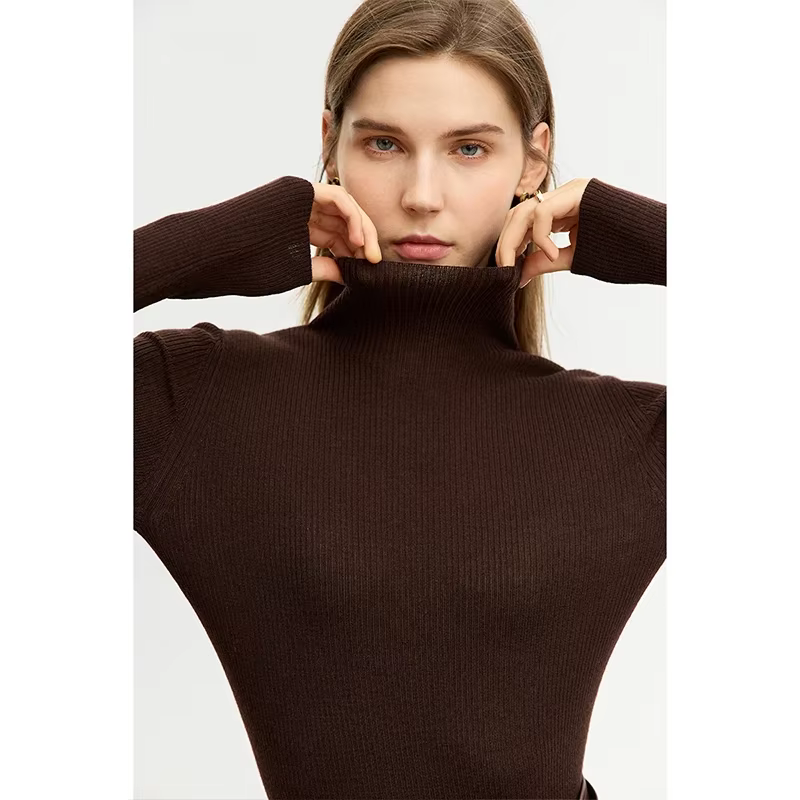 Pull Minimaliste AMII pour Femme – Nouvelle Collection Hiver 2026 – Col Roulé Simple, Coupe Ajustée, Très Élastique, Chaud et Uni – Modèle 12323075