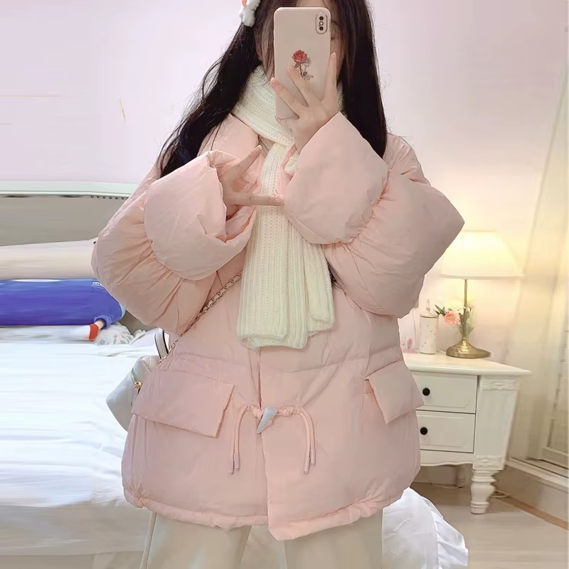 Veste en duvet de coton pour femmes, nouveau manteau de sport d'hiver avec boutons en corne pour étudiants, 2025