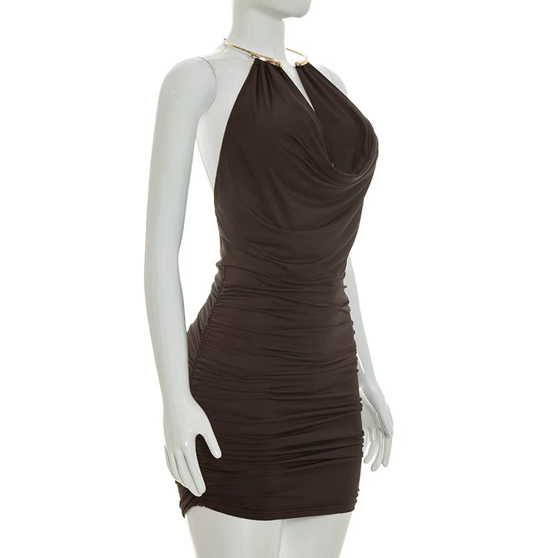 Robe Courte Sexy Halter Col V pour Femme, Tenue Y2K de Soirée et Club, Froncée, Sans Manches, Dos Nu, Robe Moulante d'Été, Cadeau de Vacances