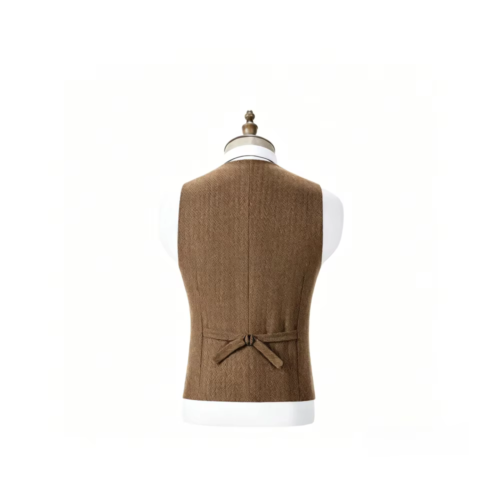 Gilet pour homme à col en V, motif chevrons, double boutonnage, coupe ajustée, pour mariage et garçons d'honneur