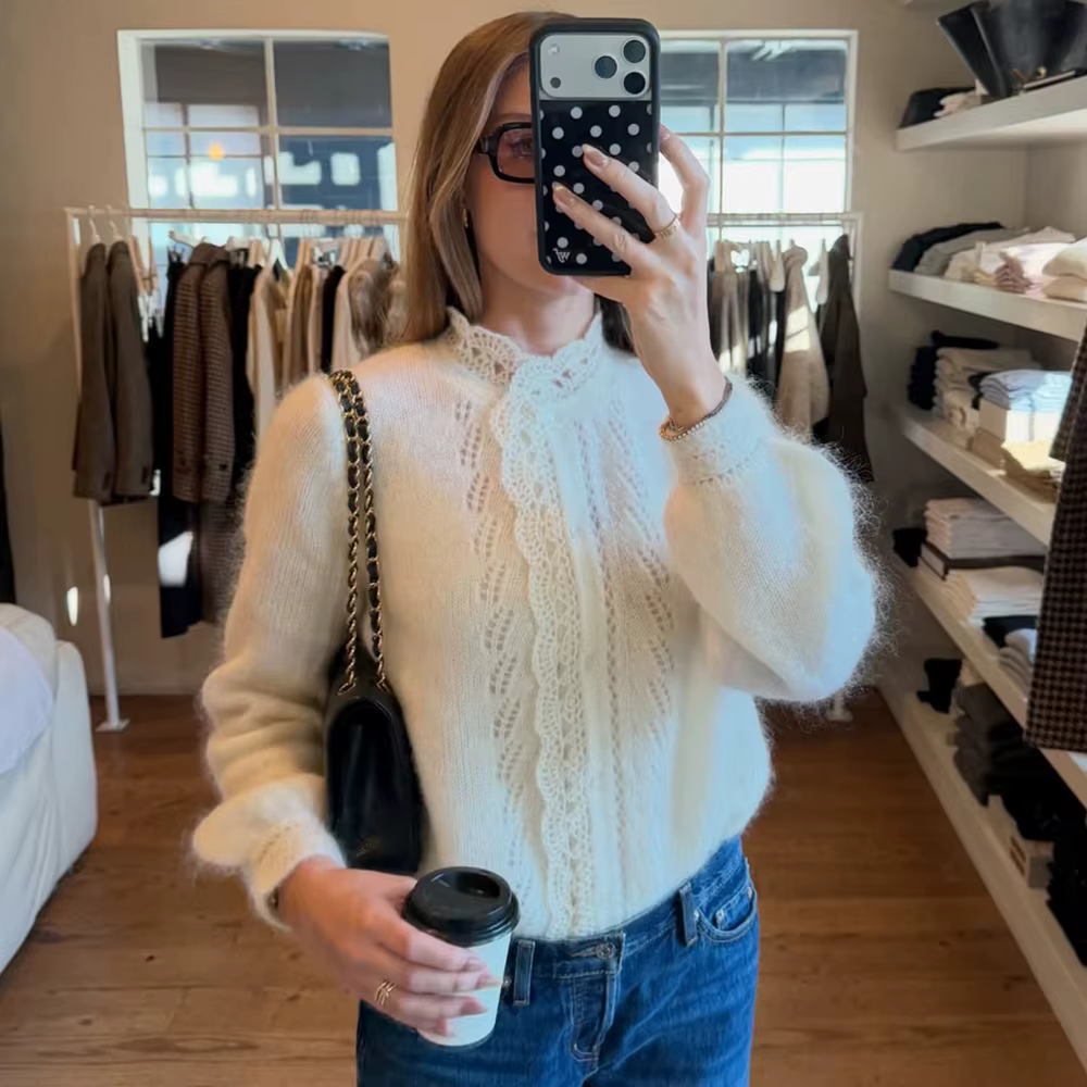 Talenza blanc femmes Cardigan mode dentelle évider décontracté surdimensionné printemps chandails Chic banlieue Streetwear femme pulls