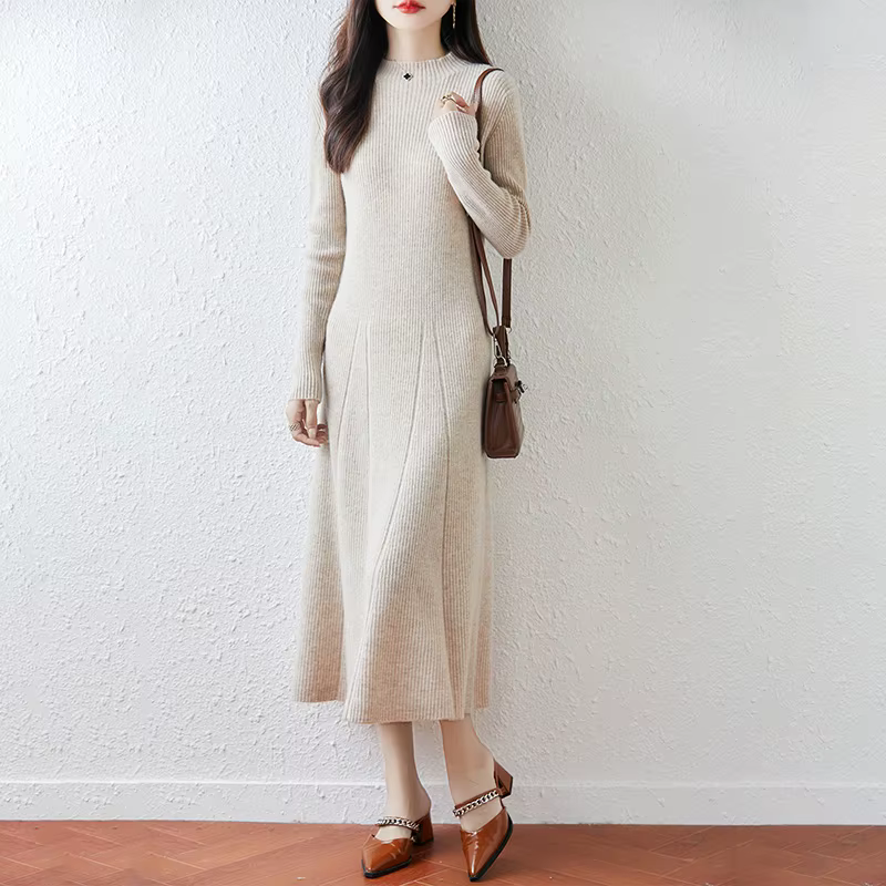 Nouvelle robe à col rond pour femmes avec pull 100% laine mérinos automne et hiver