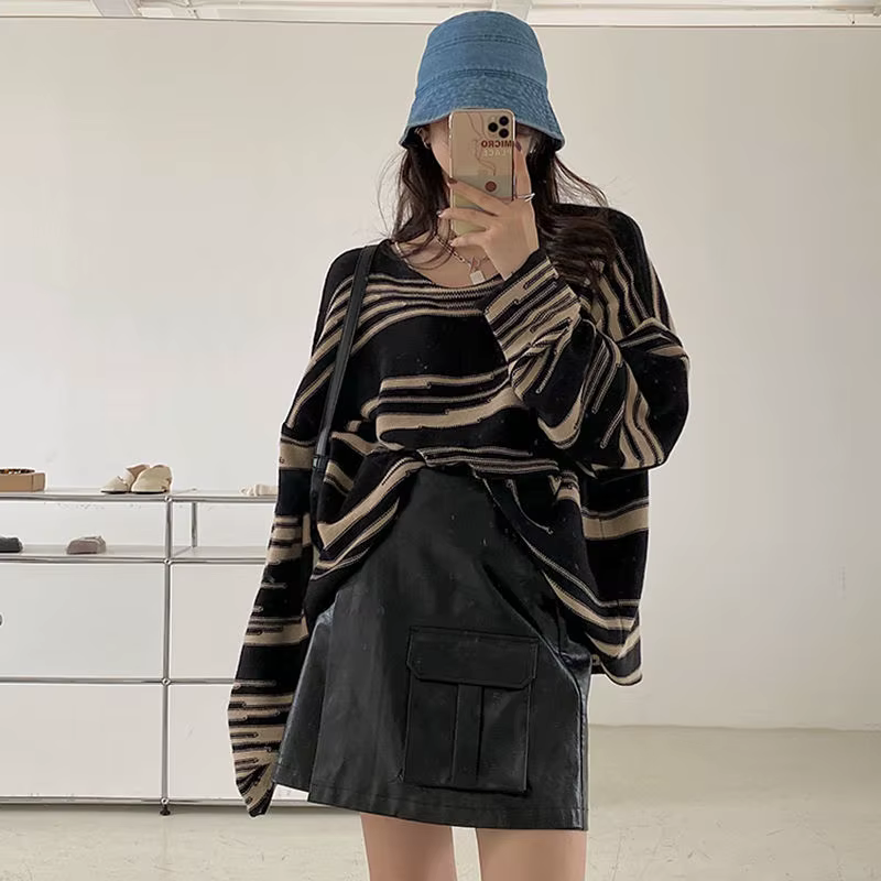 Pull rayé à manches longues pour femme