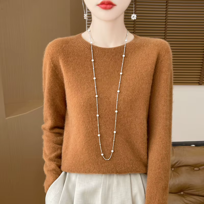Femmes 100% laine mérinos pull nouvelle mode col rond hauts