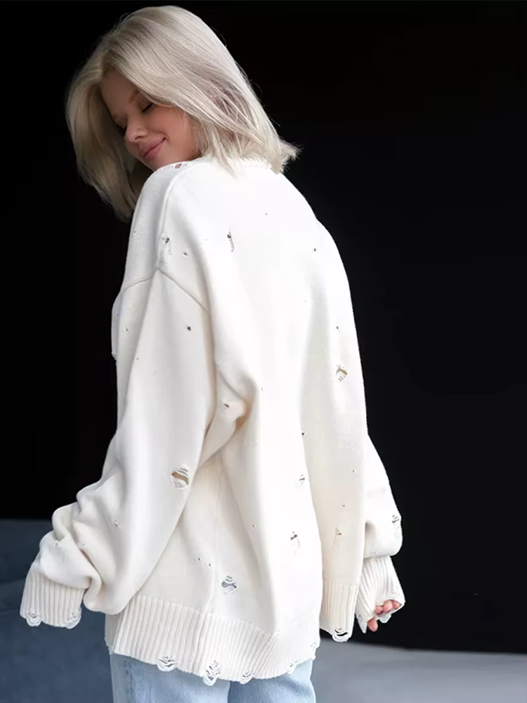 Pull tricoté en détresse pour femmes