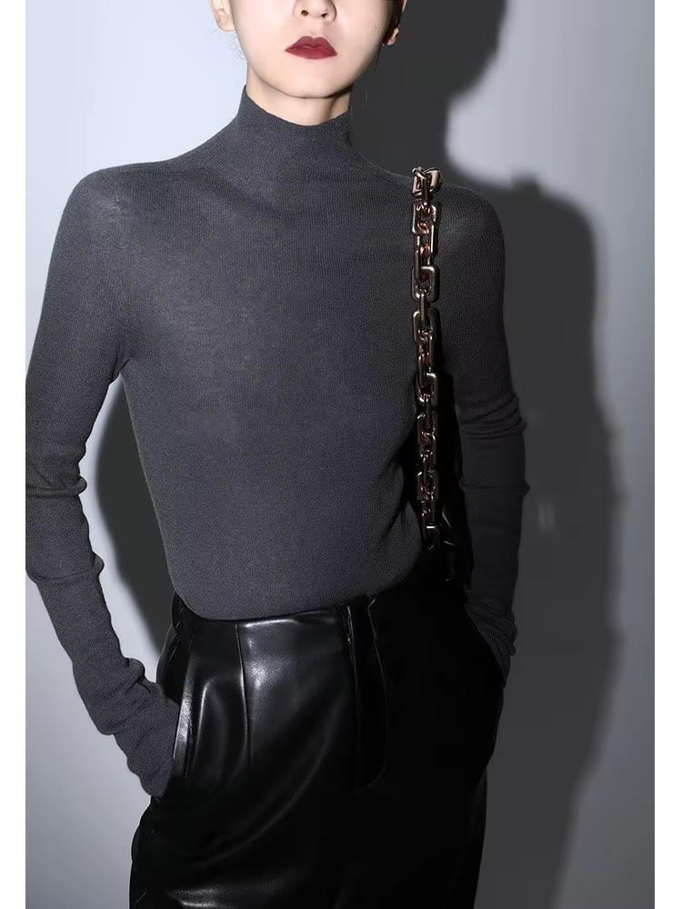 Mogas luxe cachemire soie sans couture une épaule tricoté pull femmes automne hiver couche de base à la mode affaires déplacements...