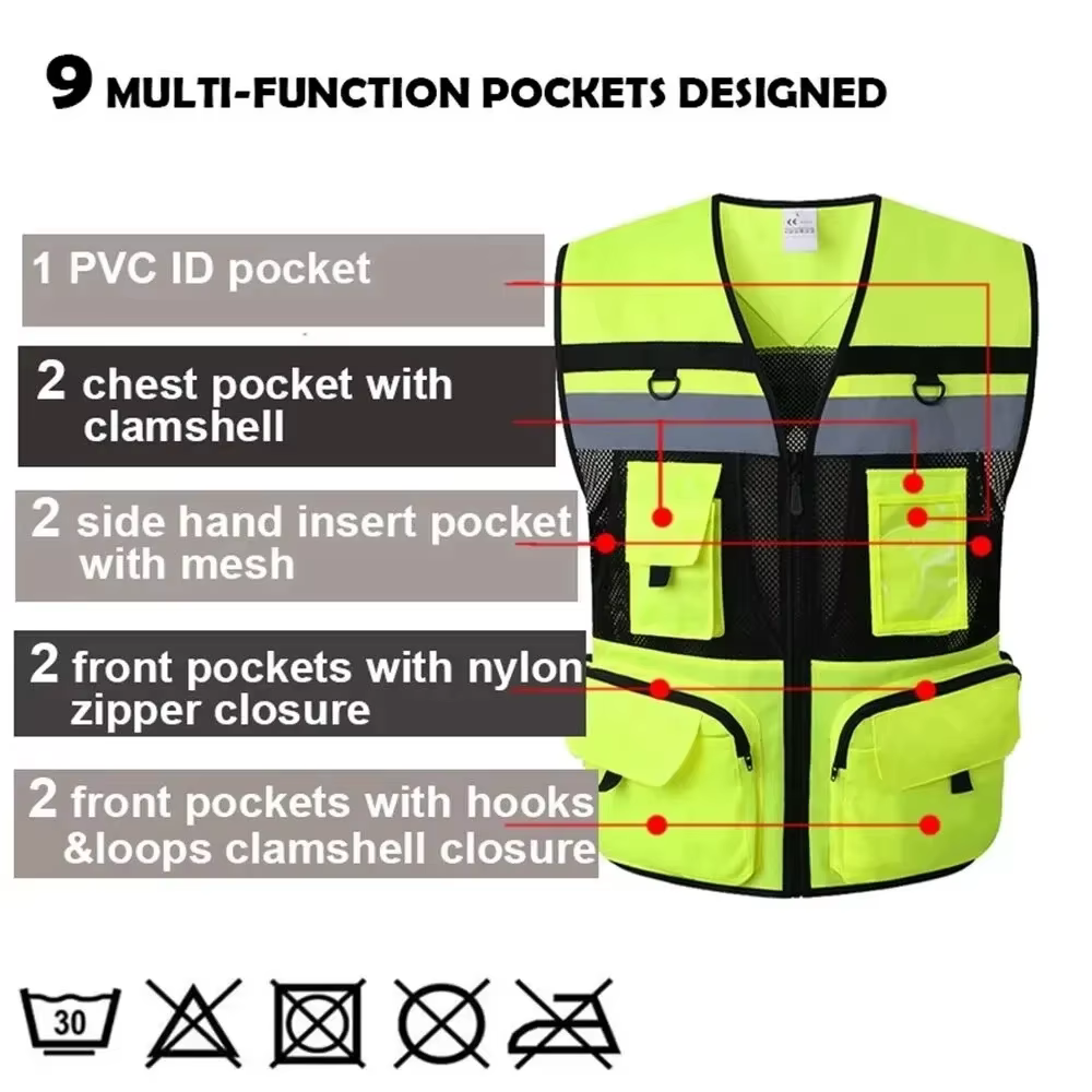 Vêtements de sécurité haute visibilité, vêtements de travail personnalisés pour le cyclisme de nuit, gilet de sécurité pour les travailleurs de la Construction